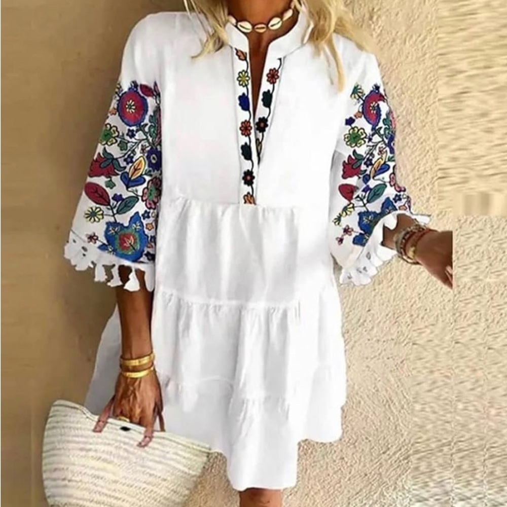 Floral Embroidered White Dress